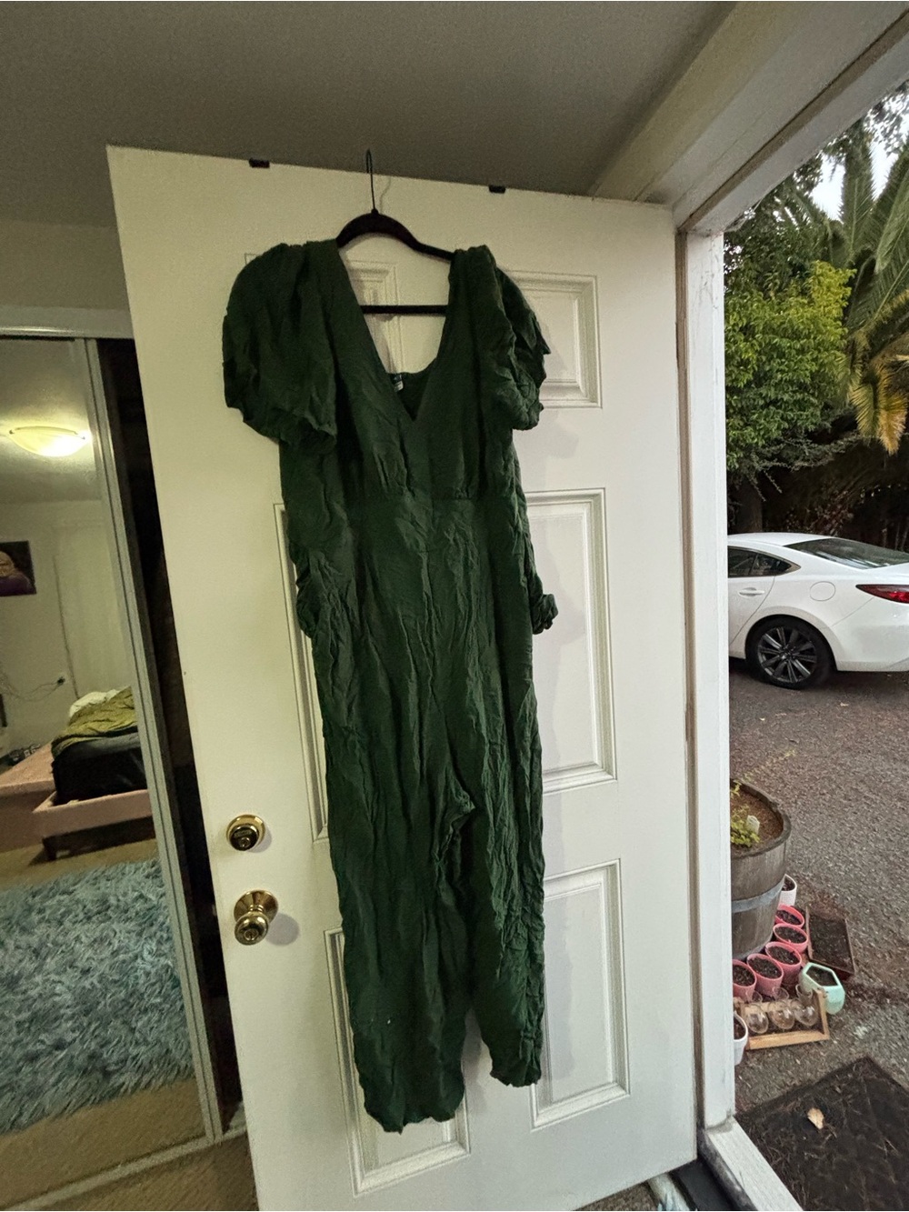 Green V-Neck Puff Sleeve Women’s Dress